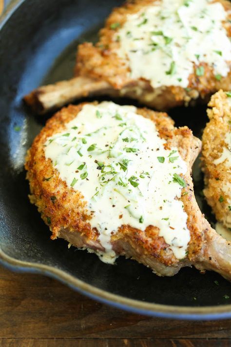 Pork Chops with Lemon Basil Cream Sauce - Damn Delicious Lemon Basil Cream Sauce, Chilis Copycat Recipes, Basil Cream Sauce, Tender Pork Chops, Nice Recipes, Cajun Chicken Pasta, Lemon Basil, Crispy Pork, Pork Chop