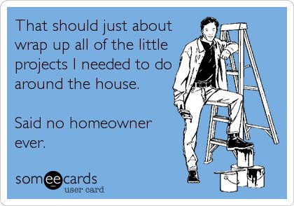 That should just about wrap up all of the little projects I needed to do around the house. Said no homeowner ever. Homeowner Quotes Funny, Homeowner Quotes, Funny Encouragement, House Quotes, Hitching Post, Mom Truth, House Funny, New Homeowner, Someecards