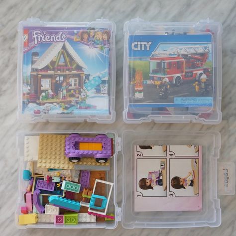 Lego Set Organization Ideas, Lego Friends Display, Lego Organization Ideas By Set, Storage For Lego Sets, Lego Storage By Set, Lego Instructions Storage, Dollar Tree Lego Storage, Organize Lego Sets, How To Organize Lego Sets