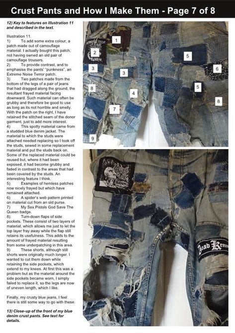 How I make my crust pants Page 7 Crust Punk Pants, Trip Pants, Punk Tactics, Pants Guide, Alt Diy, Crust Pants, Gutter Punk, Punk Fashion Diy, Pants Tutorial