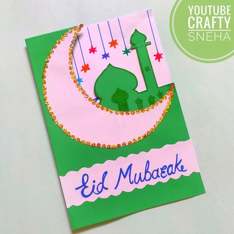 Eid Card Making Ideas, Ramadan Card Ideas, Eid Mubarak Cards For Kids, Eid Mubarak Card Handmade, Eid Cards Handmade Ideas, Eid Cards For Kids, Eid Card Ideas, Eid Creative, Eid Art