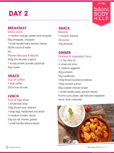 BBG food plan day 2 Bbg Meal Plan, Bbg Diet Plan, Kayla Itsines Meal Plan, Bbg Recipes, Bbg Diet, Keto Meal Plan Easy, Slim Fast Diet Plan, Plan Day, Slim Fast Diet