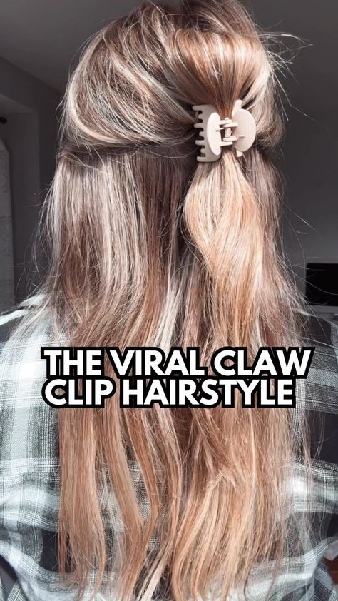 Easy Hair Tutorials | Hairstyles | Hair Growth | Save this viral claw clip hairstyle for fall! 💁🏼‍♀️ In case you’re new here, I’m Mandi! 👋🏻 Think of me as your virtual hair bestie, here... | Instagram Haïr Style With Claw Clips, Half Up Hair With Claw Clip, Small Claw Clip Hairstyles Long Hair, Easy Up Hairstyles For Long Hair, Half Up Half Down Hair Claw Clip, Claw Clip Half Up Half Down, Small Claw Clips Hairstyles, Half Up Claw Clip, Hair Jokes