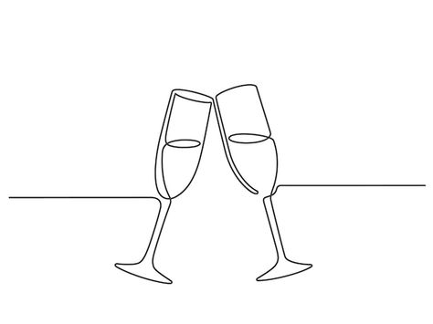 Couple Wine Glasses, Couples Wine Glasses, Simple Line Tattoo, Line Doodles, Party Icon, Bubbly Bar, Happy New Year Design, Cute Gifts For Friends