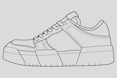 Sneaker Outline, Sketch Outline, Sneakers Drawing, Bike Sketch, Fashion Design Template, Graphic Drawing, Cool Sneakers, Drawing Vector, Outline Drawing