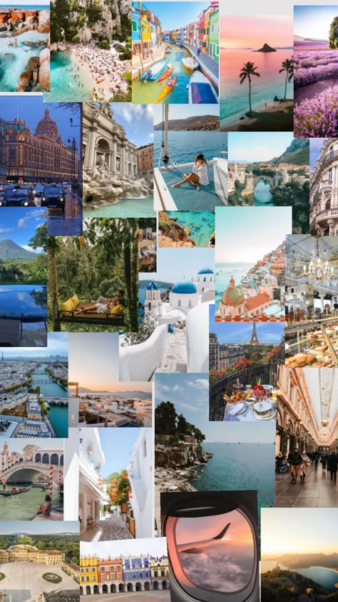 Travel Collage Aesthetic, Clearskin Aesthetic, Travel Wallpaper Aesthetic, Collage Travel, Travel Overseas, Dream Collage, Vision Board Collage, Travel Collage, City Love