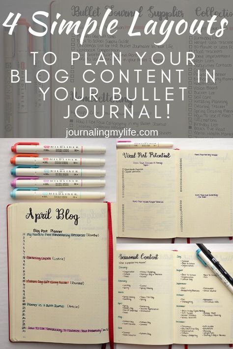 Organize your online business with an editorial calendar in your Bullet Journal! A blank notebook can be a great tool for capturing your ideas on the go and planning your post strategy. These 4 simple Bullet Journal layouts will help you organize all the content you brainstorm, as well as develop a strong posting strategy! #bulletjournal #bulletjournalcollections #blogorganization #editorialcalendar Bullet Journal Contents, Journal Tips, Journal Layouts, Bullet Journal Hacks, Editorial Calendar, Blog Planning, Blank Notebook, Bullet Journal School, Bullet Journal Layout