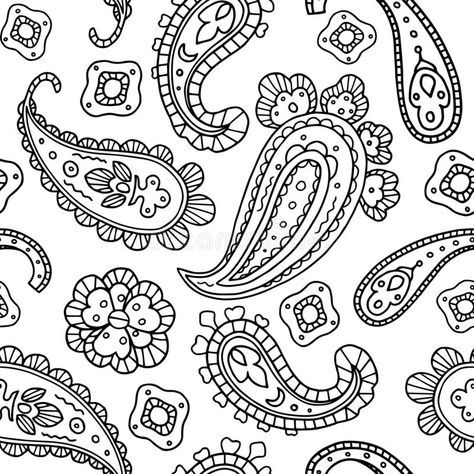 Seamless Wallpaper, Paisley Wallpaper, Pattern Black And White, Paisley Design, Black N White, Paisley Pattern, White Patterns, Needlework, Stock Illustration