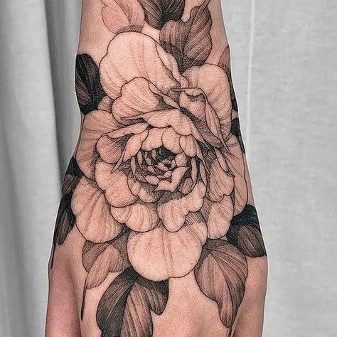 Peony Tattoo Men, Hand Tattoo Flower, Peony Hand Tattoo, Peony Tattoo, Skeleton Hand Tattoo, Hand Tattoos For Women, Peonies Tattoo, Long Gone, Hand Tattoo