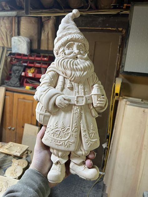 CNC WORLD | My last Christmas carving for the year, I think | Facebook Gnome Houses, Santa Carving, Wooden Santa, Gnome House, Carving Art, Wood Carving Art, Last Christmas, My Last, Wood Carving