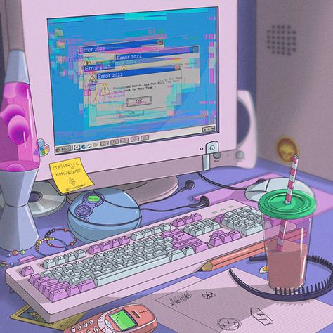 80s Digital Art, 90s Digital Art, Computer Aesthetic Icon, 90s Vaporwave Aesthetic, Modern Nostalgia Design, Neo Retro Illustration, Vaporwave Character Design, 90s Aesthetic Illustration, 90s Aesthetic Graphic Design