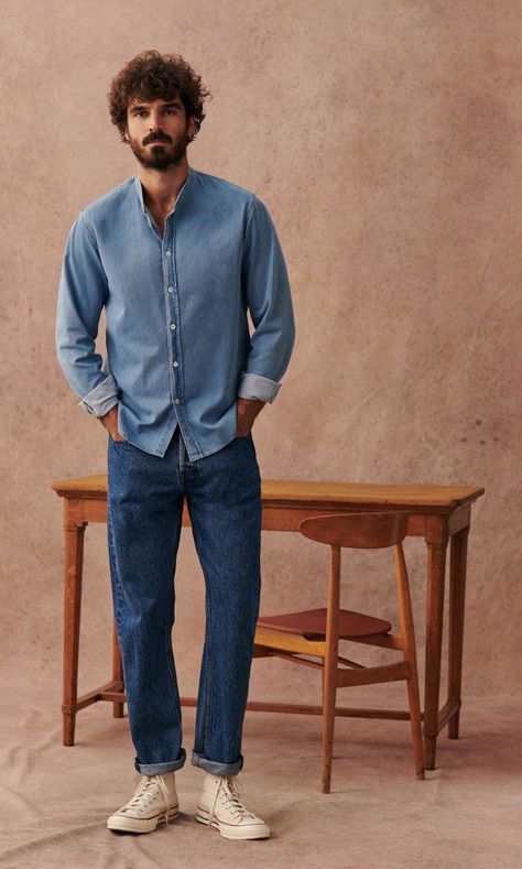 Denim | Menswear | Octobre Editions Mens 2023 Style, Architect Style Outfits Men, Madewell Mens Style, Money Asethic, Mens Relaxed Fashion, Madewell Mens, Denim Menswear, Workwear Men, Denim Shirt Outfit