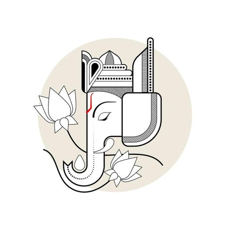 Ganpati Vector Illustration, Ganesh Illustration Art, Ganapati Illustration, Ganpati Doodle, Ganesh Line Art, Ganpati Illustration, Ganpati Vector, Elephant Rangoli, Ganesh Illustration