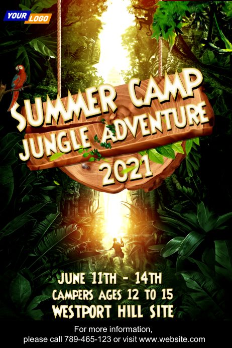 Jungle Poster Design, Camp Poster Ideas, Adventure Poster Design, Summer Camp Poster Design, Camping Poster Design, Summer Camp Background, Camp Flyer Design, Camp Layout, Summer Camp Poster