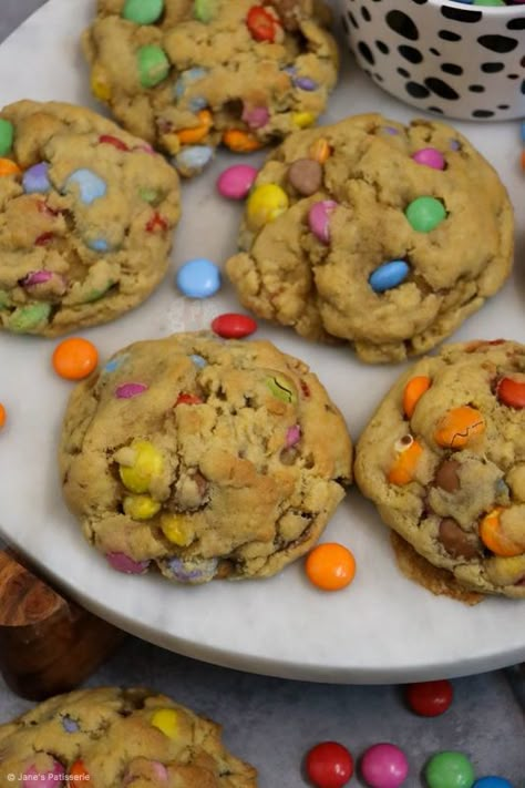 Smartie NYC Cookies! - Jane's Patisserie Smart Cookies, Smarties Cookies Recipe, Cookies With Smarties, Janes Patisserie Cookies, Newfoundland Smartie Cookies, Smartie Cookies Chewy, Smartie Cookies, British Snacks, Janes Patisserie