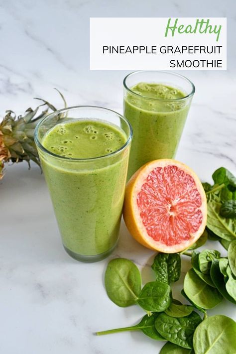 This easy and healthy pineapple grapefruit smoothie with spinach is a delicious green smoothie, perfect as a low calorie snack, breakfast or post workout drink. A lean and fruity beverage perfect for summer. Grapefruit Smoothie, Cranberry Smoothie, Fruit Vegetable Smoothie, Pear Smoothie, Fat Burning Smoothies, Spinach Smoothie, Organic Health, Balanced Meals, Blender Recipes