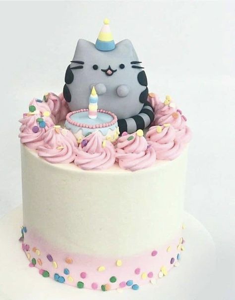 Kawaii Cat Cake, Cat Cakes For Kids, Kitten Cupcakes, Cat Cakes Birthday, Cute Cat Cake, Pusheen Birthday, Birthday Cake For Cat, Colorful Hairstyles, Mini Cakes Birthday