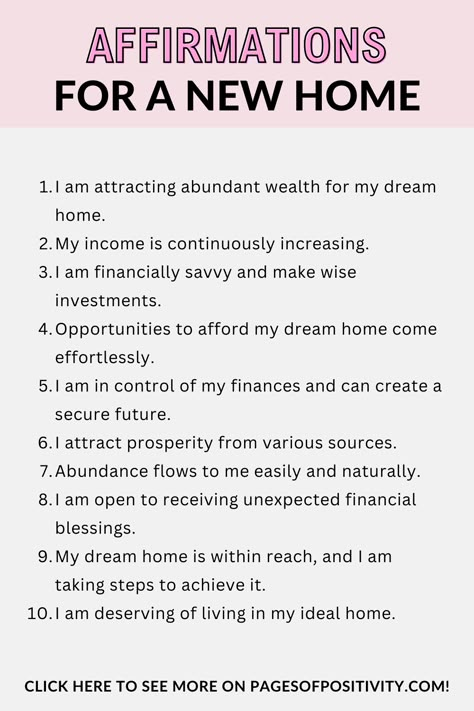 a pin that says in a large font Affirmations for New Home Manifest A Home Spell, Manifest Dream Home Affirmations, Manifest An Apartment, New Home Manifestation Spell, Manifest New Home Affirmations, Affirmations For New Apartment, Manifesting Dream Apartment, Manifestation New Home, Home Buying Affirmations