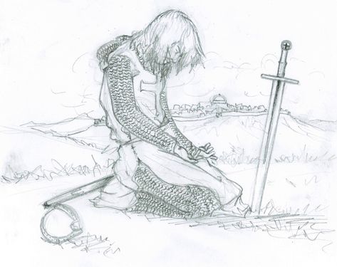 Knight, sad, kneeling, bowing, sword, grave; How to Draw Manga/Anime Kneeling Side View Drawing, Someone On Knees Reference, Character Kneeling Reference, How To Draw Someone Kneeling, Kneeling Knight Drawing, Kneeled Down Pose, Kneeling From Behind Reference, Kneeling Over Someone Pose, Knight Kneeling Pose