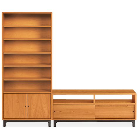 Room & Board - Copenhagen 96w 14d 82h Wall Unit Modern Bookcase Wall, Living Room Niche, Cherry Bookcase, Modern Storage Furniture, Modern Wall Units, Room And Board, Bookcase Wall Unit, Entryway Inspiration, Mdf Doors