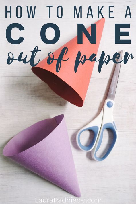 Learn how to make a cone out of paper with this easy step-by-step craft tutorial. There are three methods to secure your paper cone shape, and once you're done, you can even turn your paper cone into a diy paper party hat with a few more easy steps! Kids will love being able to make and decorate their own party hats for their next birthday or holiday celebration! #lauraradniecki Diy Birthday Party Hats, Paper Gnomes, Party Hat Craft, Party Hat Template, Cone Template, Kids Party Hats, Cones Diy, Paper Cones, Christmas Paper Crafts