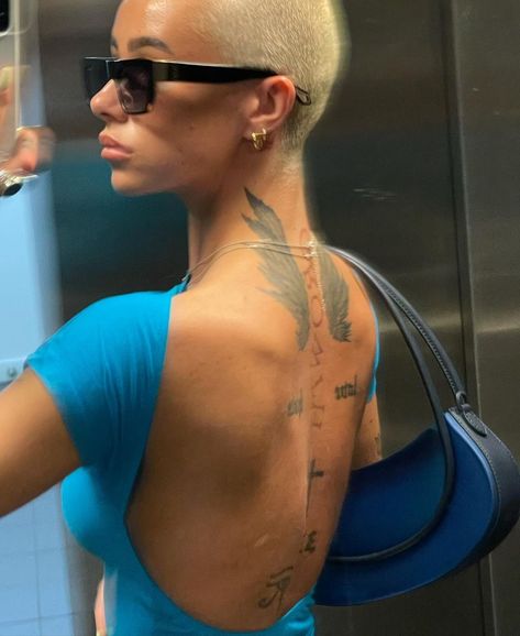 ava black ★ (@avablack) posted on Instagram: “🧵 all blue” • Jun 29, 2022 at 6:26pm UTC Black Women Blonde Buzzcut, Shaved Blonde Hair, Bleached Shaved Head, Blonde Buzzcut Woman, Shaved Blonde, Short Dyed Hair, Buzz Cut Women, Bald Women, Shaved Head