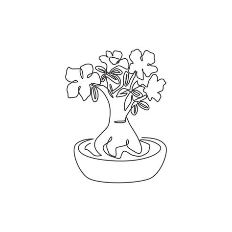 Single continuous line drawing fresh beauty potted adenium for garden logo. Printable poster decorative desert rose flower concept park home wall decor. Modern one line draw design vector illustration Desert Rose Drawing, Desert Rose Tattoo, Garden Logo, Desert Roses, Desert Rose Plant, Small Tats, Rose Clipart, Plant Tattoo, Fresh Beauty