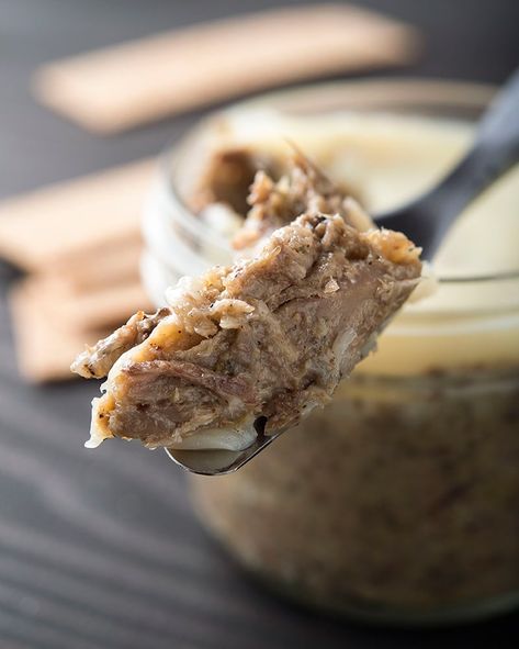 Duck Rillette Recipe - Hank Shaw's Goose or Duck Rillette Duck Rillette Recipe, Duck Rillette, Rillettes Recipe, Pork Shoulder Recipes, Appetizer Party, Pate Recipes, Food Bars, Game Recipes, Wild Game Recipes