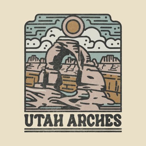 Utah Arches, Sticker Inspo, Nature Inspired Fashion, Kids Tees, Scene Design, Arches National Park, Colorful Landscape, Iconic Landmarks, Town Hall