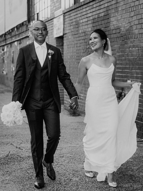 Small & Intimate Wedding at Dobbin St · New York Wedding Photographer Jenny Fu Wedding Gown Satin, Satin Bridal Dress, Garden Wedding Dress, Mariana Hardwick, Wedding Dress Strapless, Strapless Wedding Gown, Garden Wedding Dresses, Vibrant Energy, Wedding Mood