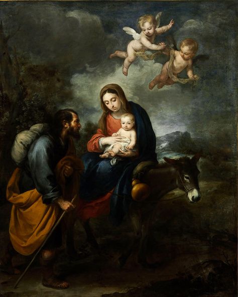 The Flight Into Egypt, Flight Into Egypt, Spanish Baroque, Spanish Art, Baroque Art, Jesus Christ Images, Catholic Prayers, Holy Family, Arte Animal