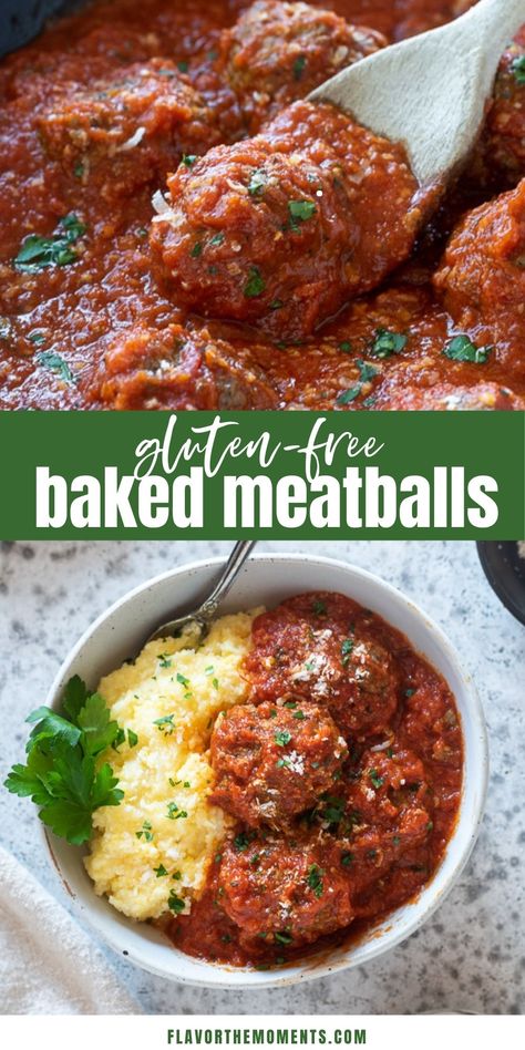 Oven Baked Meatballs are tender, juicy and packed with flavor! These ground beef meatballs have no breadcrumbs, so they're an easy low carb, gluten-free dinner option! #meatballs #groundbeef #glutenfree Gluten Free Meatballs Recipe, Oven Baked Meatballs, Ground Beef Meatballs, Gluten Free Meatballs, Baked Meatballs, Low Carb Meatballs, Healthy Ground Beef, Meatball Bake, Ground Beef Dishes