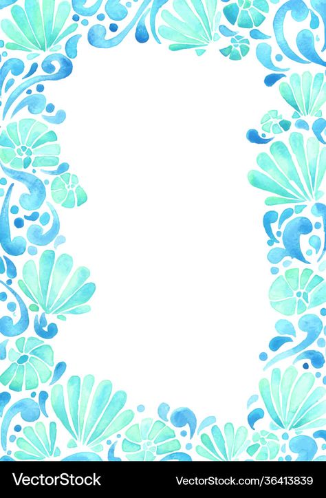 Border Design Ocean Theme, Sea Borders Design, Tamil Front Page Design, Ocean Border Design, Ocean Border, Species Poster, File Decoration, Ocean Clipart, Ocean Watercolor