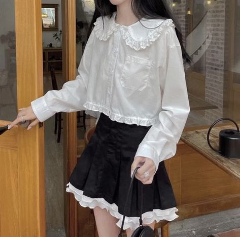 Kawaii Blouse, White Shirt Women, Long Sleeve White Shirt, Cute Dresses For Party, Blue Peter, Women White Blouse, Ruffle Design, Sweet Shirt, White Shirts Women