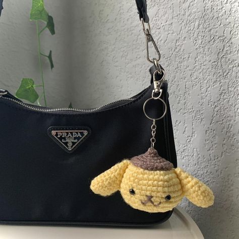 Pompompurin keychain ⭐️
 
• handmade by me 
• perfect... - Depop Sanrio Crochet Keychain, Crochet Sanrio Keychain, Pompompurin Crochet Pattern, Crochet Keychain Ideas Gifts, Crochet Pompompurin, Silly Trinkets, Pompompurin Keychain, Crochet Tree, Crochet Tutorial Pattern