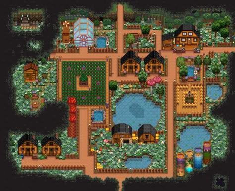 Stardew Valley Woodland Farm, Foraging Farm Stardew Valley, Stardew Valley Goth Farm, Stardew Valley Woodland Farm Layout, Woodland Farm Stardew, Stardew Forest Farm Layout, Forest Farm Stardew Valley, Favorite Things Game, Stardew Valley Town