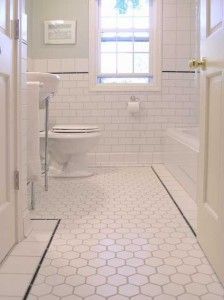 4x4, subway, hex tile. House of Hargrove Duravit Bathroom, Drømme Bad, White Subway Tile Bathroom, Subway Tiles Bathroom, 1940s Home, Primary Bath, White Subway Tiles, Bad Inspiration, Bathroom Tile Designs