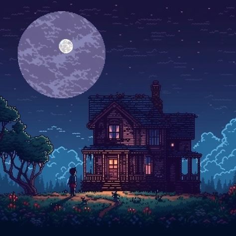 Pixel Art: Haunted House Pixel Haunted House, Haunted House Pixel Art, Old Gothic House, Dark Victorian House, Pixelated Art, Pixel Game, Magic House, Pixel Art Tutorial, Story Art