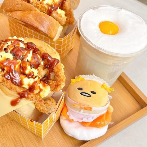 Will you let this Gudetama maid serve you? 🤭🍳 This plush is one of the limited editions of the 10th Gudetama anniversary from the pop-up shop last year💛 ✨Chicken katsu egg drop sandwich and newest egg crack coffee by @block6cafe ☕️ Have a gude day! 🍳 . . . . . 🏷️: #gudetama #gudevibes #gudetamaph #gudetamaphilippines #gudetamamaid #sanrio #sanriocore #sanriophilippines #lazyegg #ぐでたま #구데타마 #懶蛋蛋 #蛋黃哥 #ไข่ขี้เกียจ #toy #toys #plush #plushies #coffee #sandwich #eggdrop #food Gudetama Food, Egg Drop Sandwich, Gudetama Cafe, Chicken Katsu, Lazy Egg, Egg Drop, Pink Lifestyle, Anime Food, Cafe Food