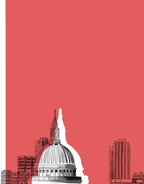 Cathedral Illustration, Misty City, Architecture Portfolio Design, Building Illustration, Architecture Collage, Graphic Poster Art, St Pauls Cathedral, London Skyline, Architectural Sketch