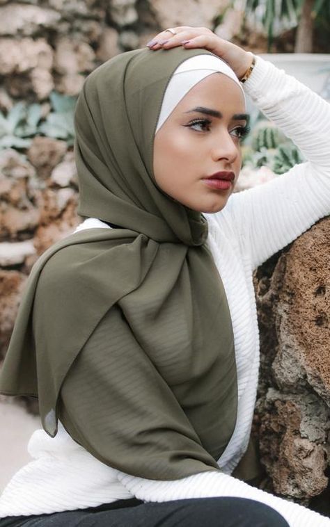 Modern Chiffon Hijab Scarves From Culture Hijab Co. - Ships from the US – CULTURE Hijab Co. Sage Green Hijab, Hijabi Mode, Green Hijab, Habits Musulmans, Hijab Stile, Estilo Hijab, Stile Hijab, Modern Hijab, Hijab Style Tutorial