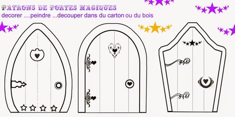 Fairy House Doors. Free Printables and Templates. - Oh My Fiesta! in english Fairy House Template, Door Template, Fairy Templates, Diy Fairy Door, Fairy Garden Doors, Gnome Door, Clay Fairy House, Fairy House Diy, House Template