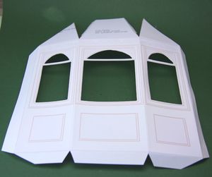 A printable bay window for a dolls house shop is scored along all fold and tab lines. - Photo copyright 2010 Lesley Shepherd Scale Model House, Window Template, Dolls House Shop, Dollhouse Miniature Tutorials, Diy Barbie Furniture, Paper Doll House, Dollhouse Printables, Doll House Plans, Doll House Crafts