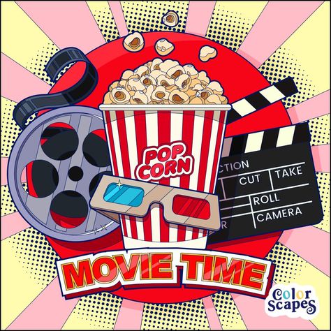 Cinema Popcorn, Basement Movie Room, Beautiful Love Images, Retro Comic Book, Film Poster Design, Tshirt Printing Design, Graph Paper Art, Movie Time, Birthday Clipart