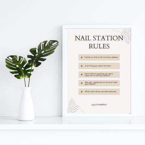 Nail Tech Rules For Clients, Diy Nail Salon At Home, Nail Salon Instagram Posts, Nail Salon Decor Small At Home, She Shed Nail Salon, Home Nail Room, Nail Station Ideas, Nail Shop Decor Ideas, Nail Tech Policies