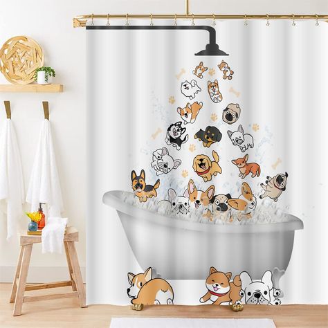 PRICES MAY VARY. 🛀【Premium Material & Pretty Design】--Shower curtain crafted from 100% polyester fabric, which is durable, non-fading and wrinkle-free for long term use. Advanced HD pattern printing technology ensure this unique shower curtain with bright colors and clear images, bring you a pleasant bath time. 🛀【Shower Curtain Size】-- Shower curtain measures about 72" L x 72" W . The standard size is sure to fit most bathtubs and shower stalls. Modern bathroom decor is very suitable for bathr Boy Girl Bathroom, Shower Curtain Funny, Cartoon Corgi, Girl Bathroom Decor, Kids Bathroom Decor, Funny Shower Curtains, Shower Stalls, Kids Shower Curtain, Shower Curtain Sizes