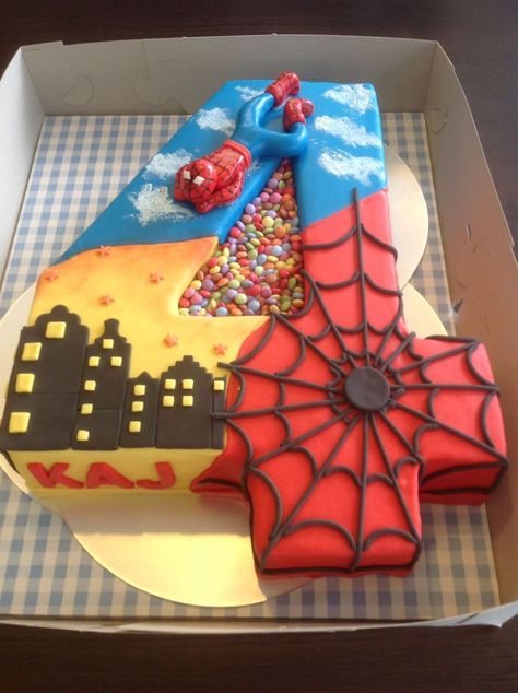 Spider-Man cake Torte Creative, Superhero Birthday Cake, Torte Cupcake, Superhero Cake, Spiderman Cake, Kids Cakes, Childrens Birthday Cakes, Spiderman Birthday, Number Cakes