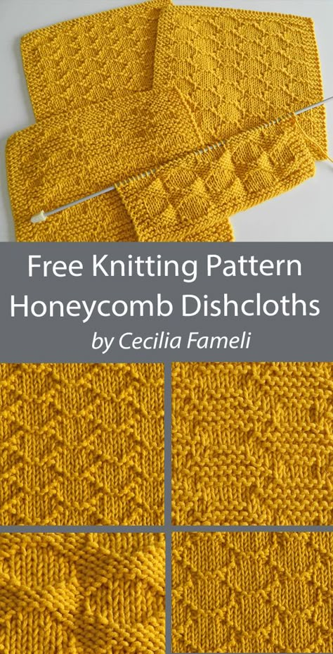 Honeycomb Knitting Pattern Free, Block Knitting, Knitted Dishcloth Patterns Free, Knitting Space, Knitted Washcloth Patterns, Dishcloth Patterns Free, Knitted Projects, Afghan Squares, Intermediate Knitting Patterns