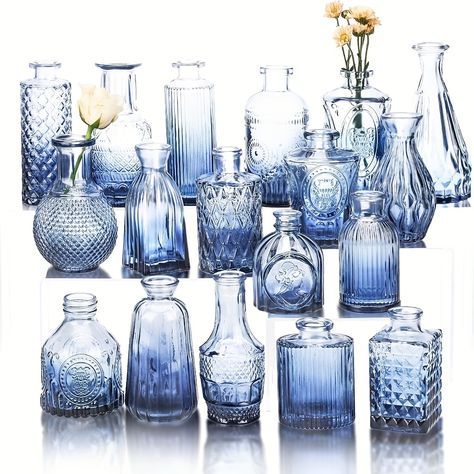 Faster shipping. Better service Vasos Vintage, Vases For Centerpieces, Blue Flower Vase, Glass Vases Centerpieces, Vases For Flowers, Small Vases, Small Glass Vases, Something Blue Bridal, Blue Bridal Shower