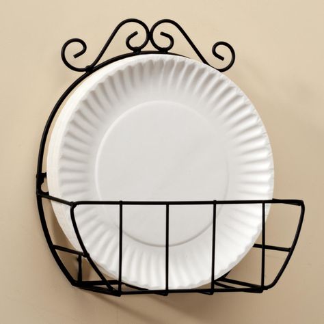 Miles Kimball wire paper plate holder lends style and convenience to you kitchen. Keeps paper plates organized and easily accessible. Wire Paper Plate Holder, Paper Plates Storage Ideas, Plate Holder Ideas Display, Paper Plate Holder Ideas, Diy Paper Plate Holder, Paper Plate Storage Ideas, Plate Holder Ideas, Paper Plate Storage, Plate Storage Ideas